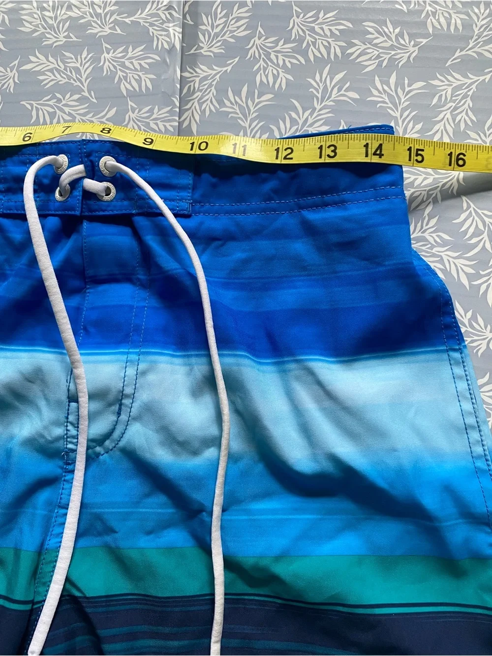 Speedo Men's Blue and Teal Gradient Stripe Swim Trunks